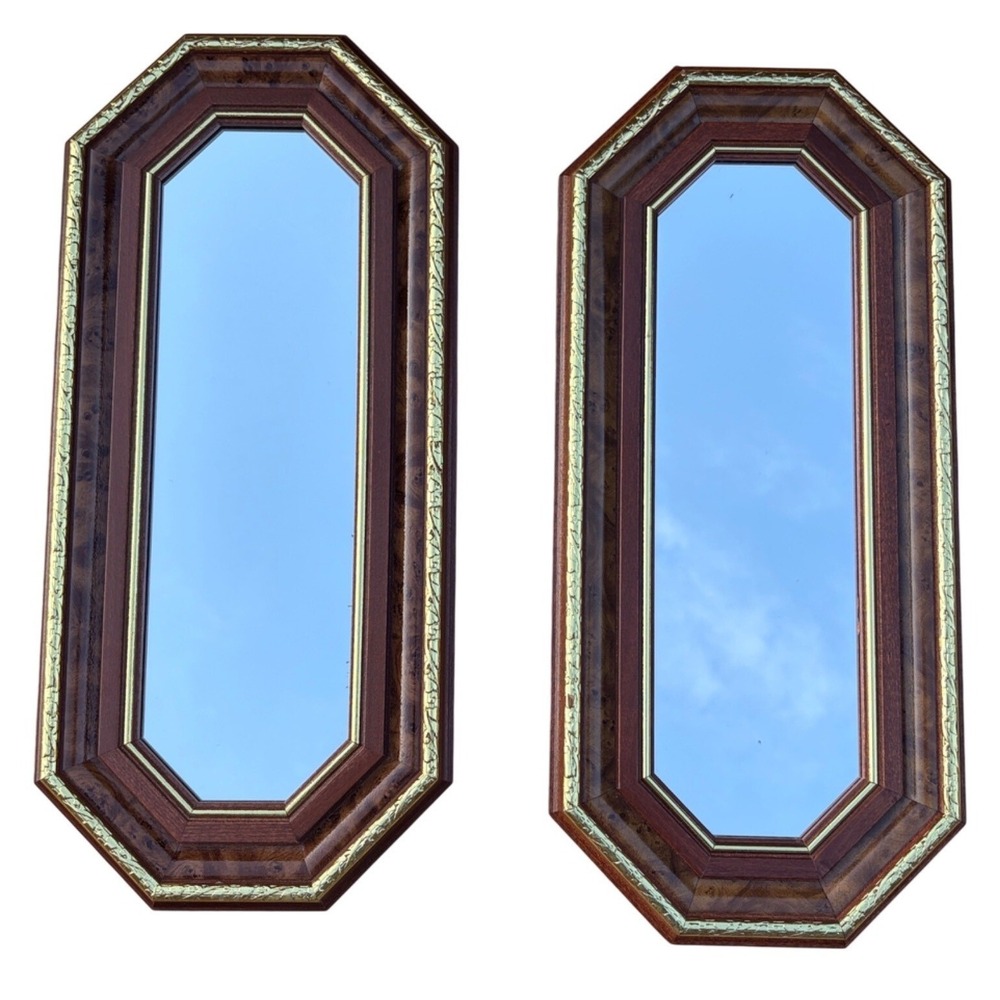 VTG‎ Home Interiors Homco Octagonal Pair Wall Burwood Mirrors Gold Rope Trim MCM